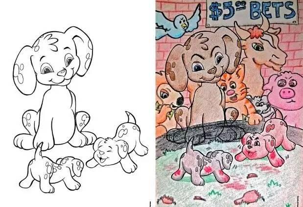 儿童涂色本在成年人手中变成另一番面貌,可以说相当变态