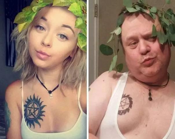 女儿怎么自拍，老爸就怎么cos....女儿内心是崩溃！