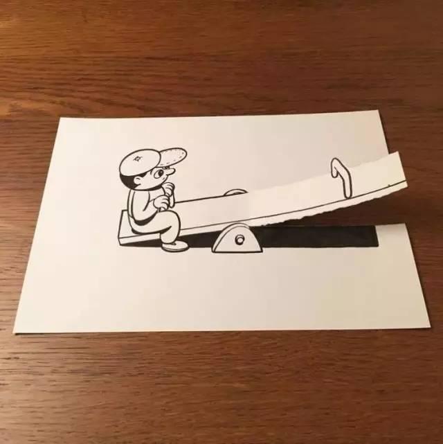 在普通的A4纸上先画出画,然后撕出3D效果!