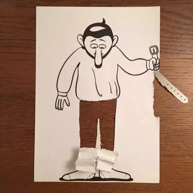 在普通的A4纸上先画出画,然后撕出3D效果!