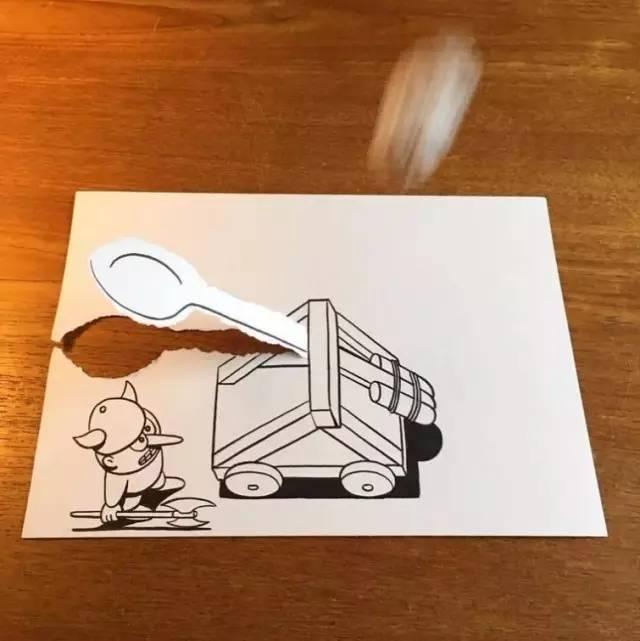 在普通的A4纸上先画出画,然后撕出3D效果!