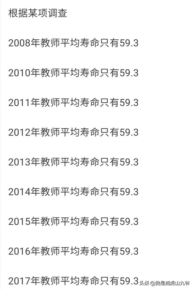教师的平均寿命不到60岁所以属于高风险职业你说对吗