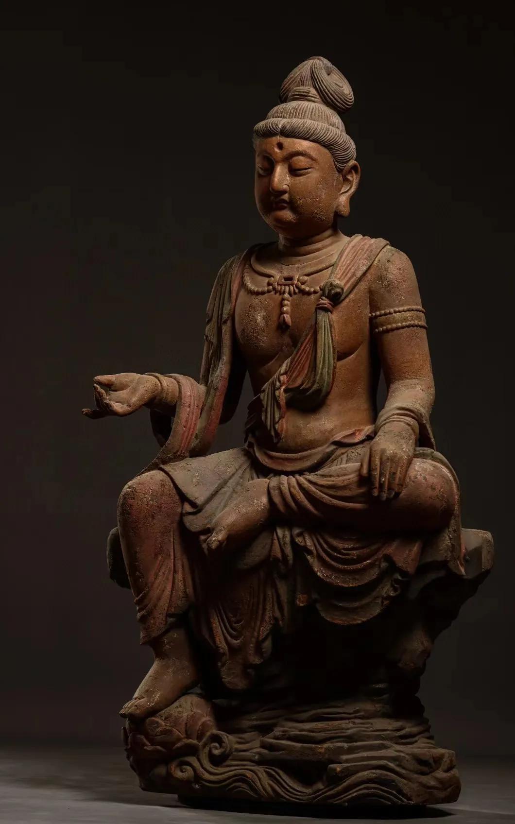 Wood Carved Guanyin Bodhisattva • Seated Statue - iMedia