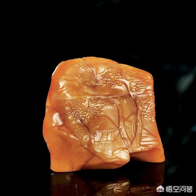 旧蔵希少天然田黄石彫刻形[寝山]人物印置物0