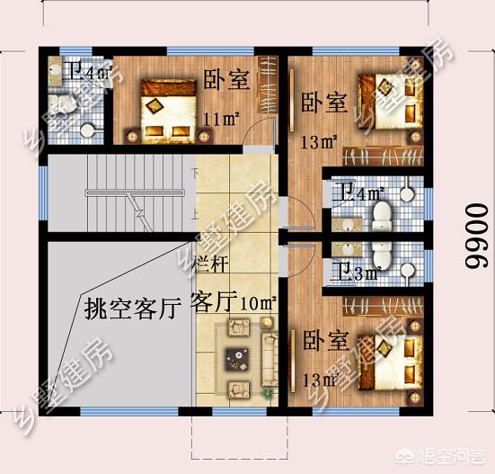 农村宅基地自建房9米*10米,三层怎么设计,20万主体能不能完成?