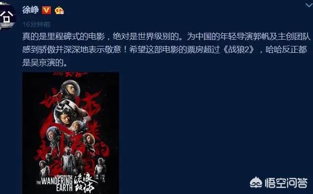 徐峥认为年初一上映的《流浪地球》是世界级别,希望票房超《战狼2》,你觉得可能吗？