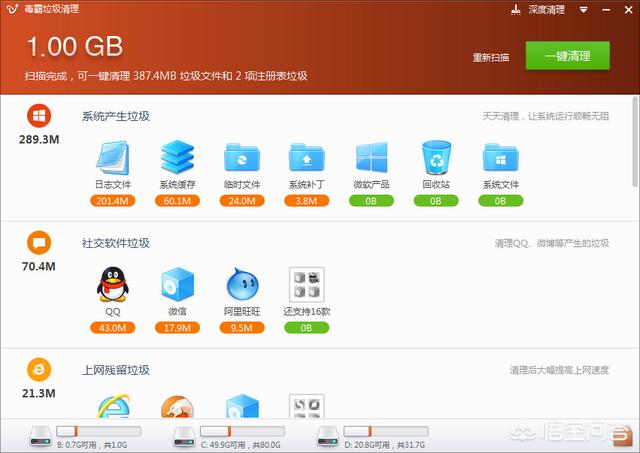 电脑老旧了,用360太占内存,现在只想找一个能够清理垃圾,系统缓存的软件,求推荐？