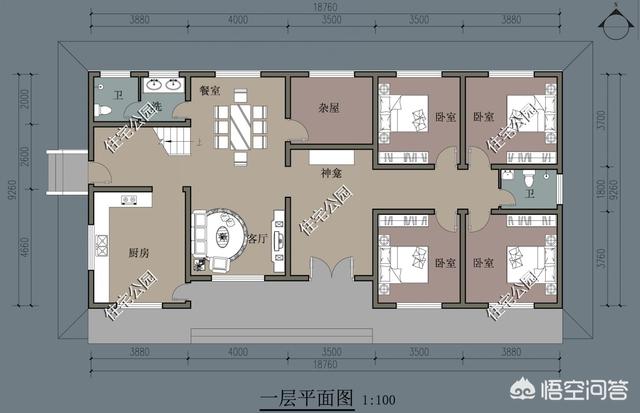 一层平房设计图开间17米进深11米怎么设计?