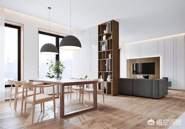 开门直接是餐厅和客厅,客厅和餐厅连在一起，如何做到有效分区？