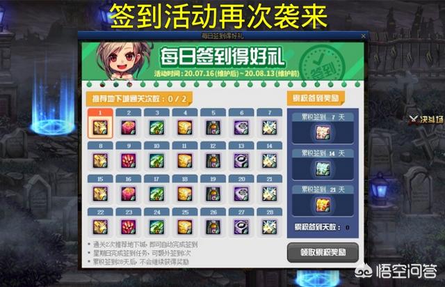 DNF签到活动再次来袭,累积7天可获得50疲劳药,累积21天可获得神器护石自选,如何？