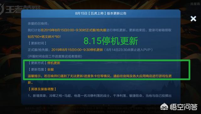 《王者荣耀》8.15“五虎上将”版本更新,10装备调整,排位机制优化,你期待吗？