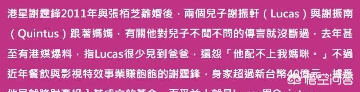 谢霆锋大儿子:被批不管孩子，台媒曝谢霆锋9.4亿财产全给儿子，你有何看法？