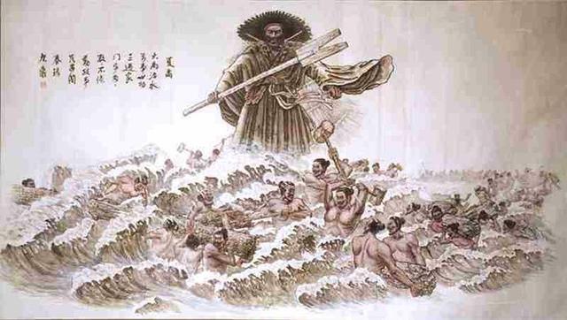大禹治水:相传在4440年前,中原洪水泛滥,百姓苦不堪言,尧命令鲧治水