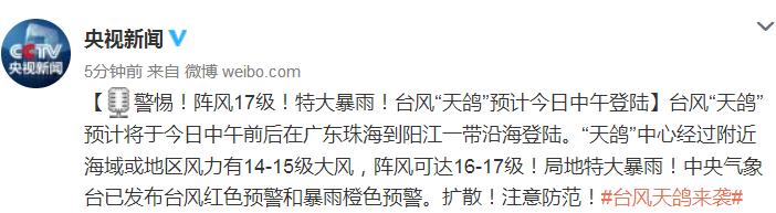 天鸽台风什么意思，超强台风“天鸽”登陆中国，阵风17级是什么概念