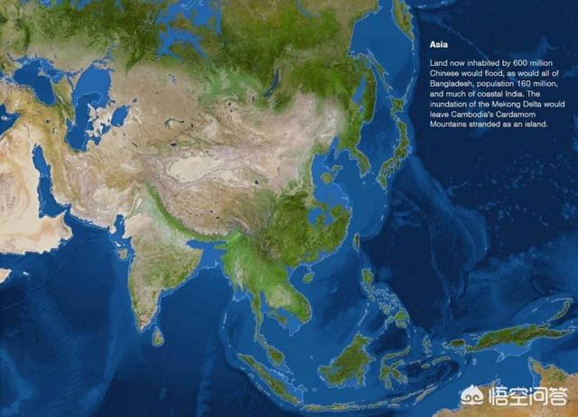 中国海域地图，若海平面上升200米，中国地图会发生什么变化？