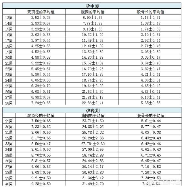 胎儿双顶径标准39周图片