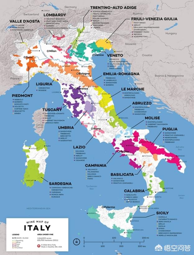 意大利葡萄酒产区地图，意大利红酒dop什么意思