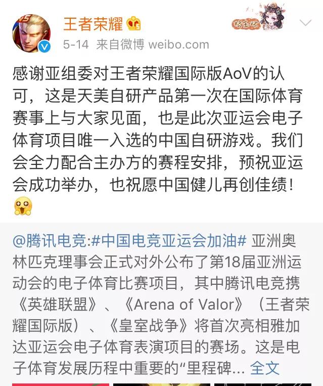 《王者荣耀》国际版入选亚运会,对此你怎么看？
