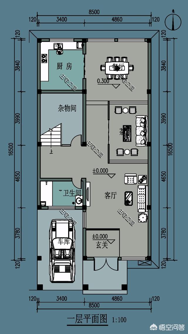5m一套三层欧式风格户型,在农村,宅基地左右有邻居可谓是常见的事,而