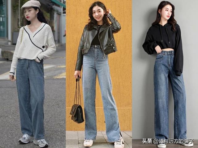 绑带紧身牛仔裤:女生宽牛仔裤怎么搭配衣服？