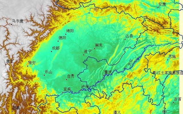 都說四川是個盆地,看立體地勢圖,成都平原就是盆底,重慶在盆子邊緣,有