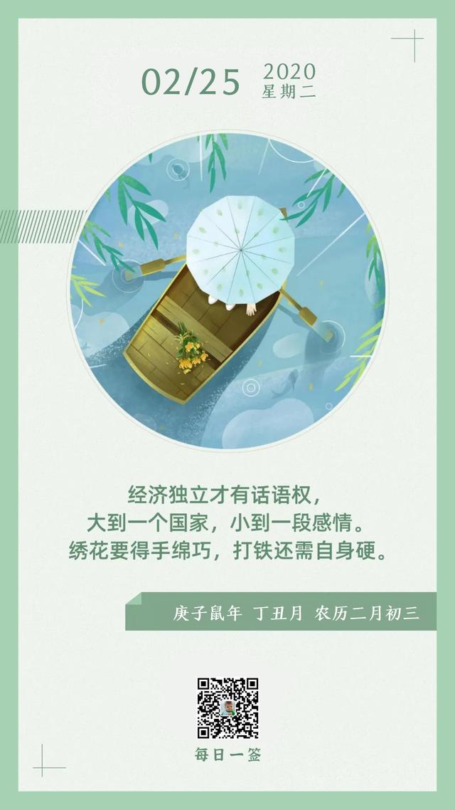 正能量早安图片日签语句200225：绣花要得手绵巧，打铁还需自身硬