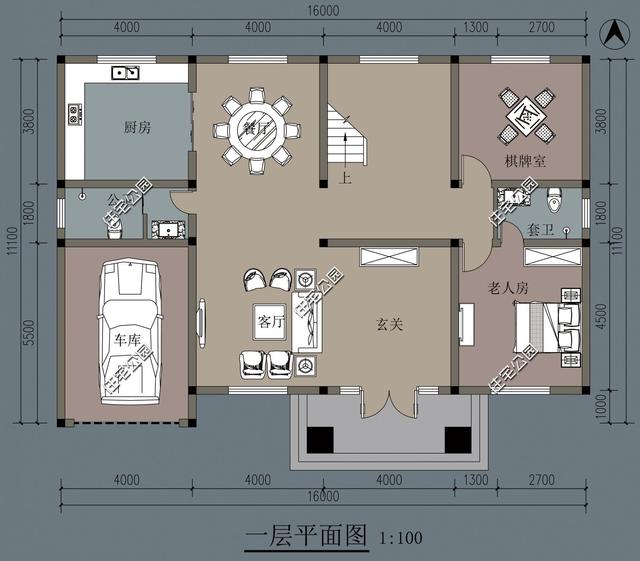 农村自建房,大门朝西,北和东都有邻居,两层怎么设计好?