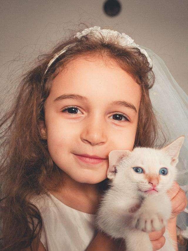 孩子和猫咪的图片大全:一岁的猫比一岁的小孩谁更聪明？