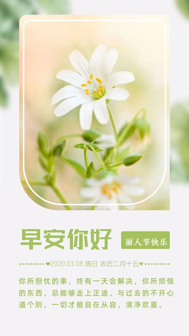 3.8妇女节早安图片日签带字，女人节正能量早上好问候语说说