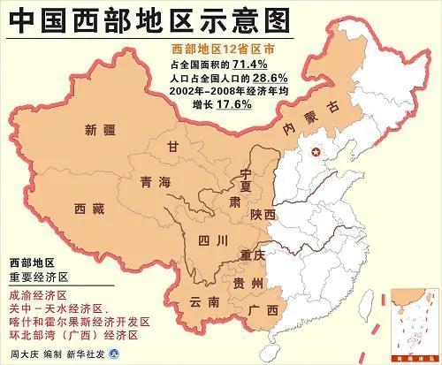 中国的西部地区幅员辽阔,人口众多,自然资源丰富,战略位置重要,具有极