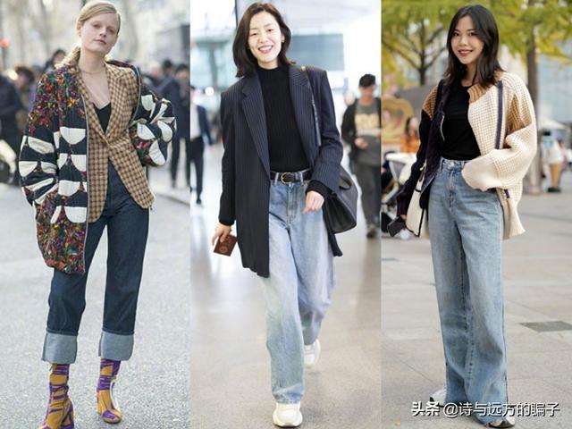 绑带紧身牛仔裤:女生宽牛仔裤怎么搭配衣服？