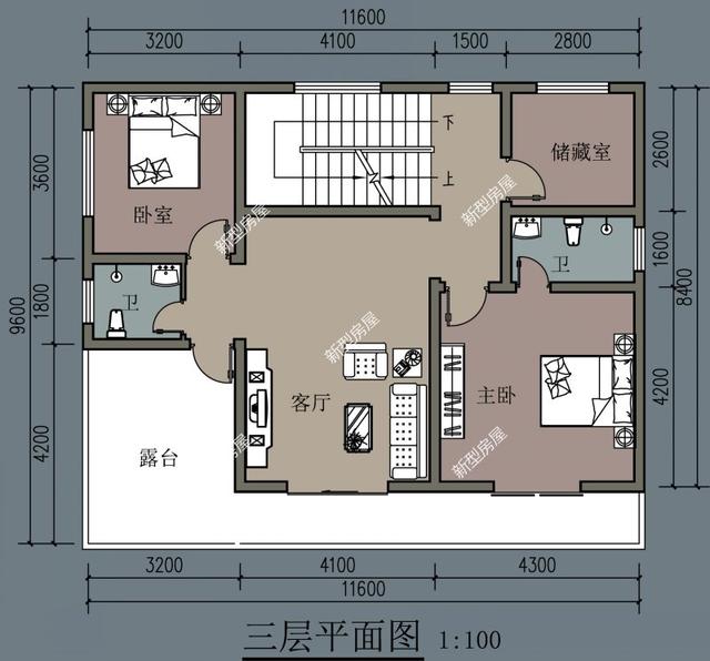新型房屋,更多建房知识,建房图纸农村说的长12米,宽9米,也就是开间12