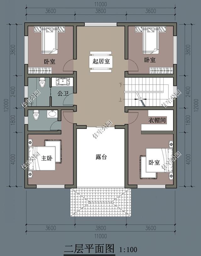 长宽12乘12,坐南朝北,一层厅堂2房,二三层3房,每层的房间怎么设计?