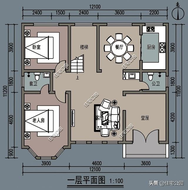 求150平方一层带堂屋的自建房平面效果图