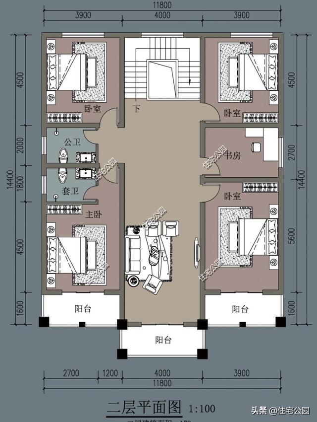 开间15米进深17米客厅在中间带小院怎么设计?