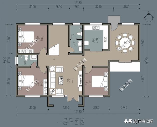 农村开间16米,进深9米,要求要有堂屋,怎么设计?