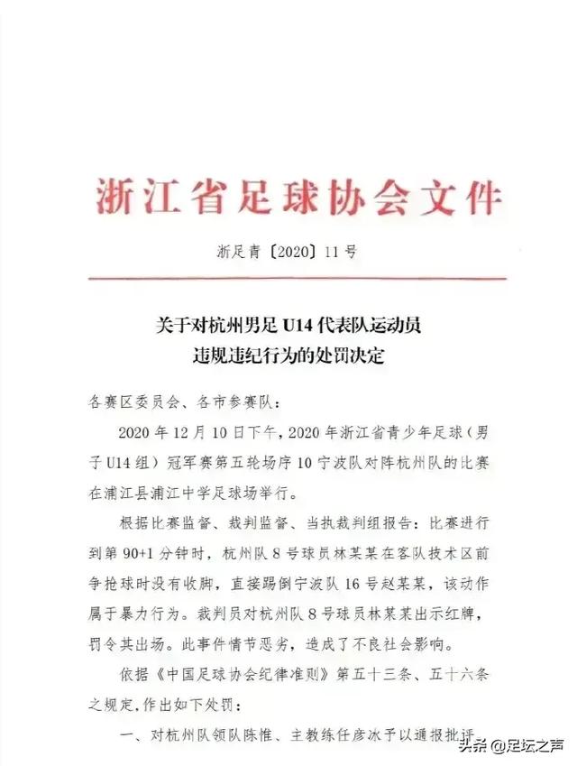 孙世林暴力踢人:如何看待少年足球赛出现暴力踹人事件，浙江足协对球员禁赛一年？