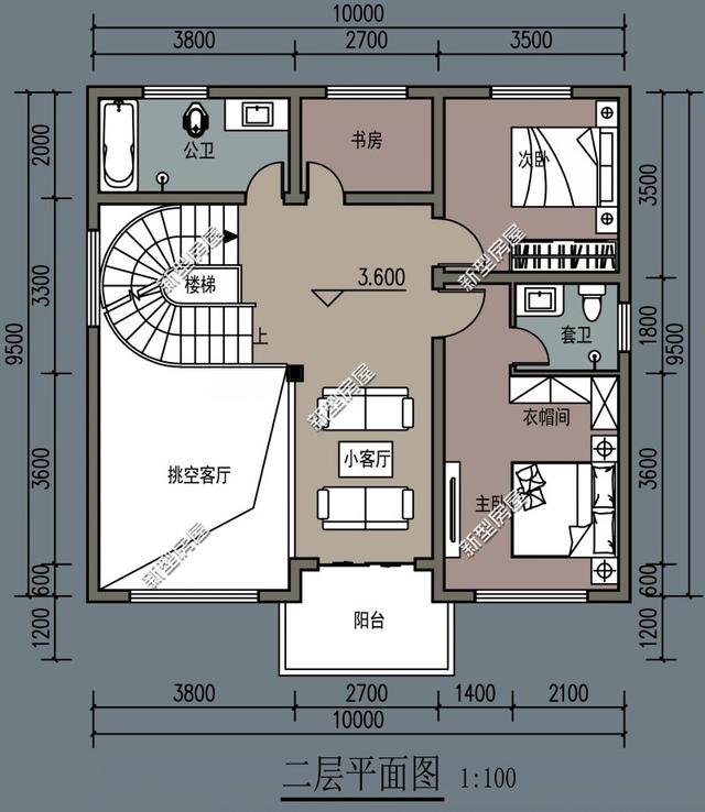 第3套:外置餐厨 大露台 东西无窗,10×10米新中式雅宅,主体预算30万