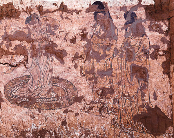 陕西发现现存最早唐墓山水屏风壁画