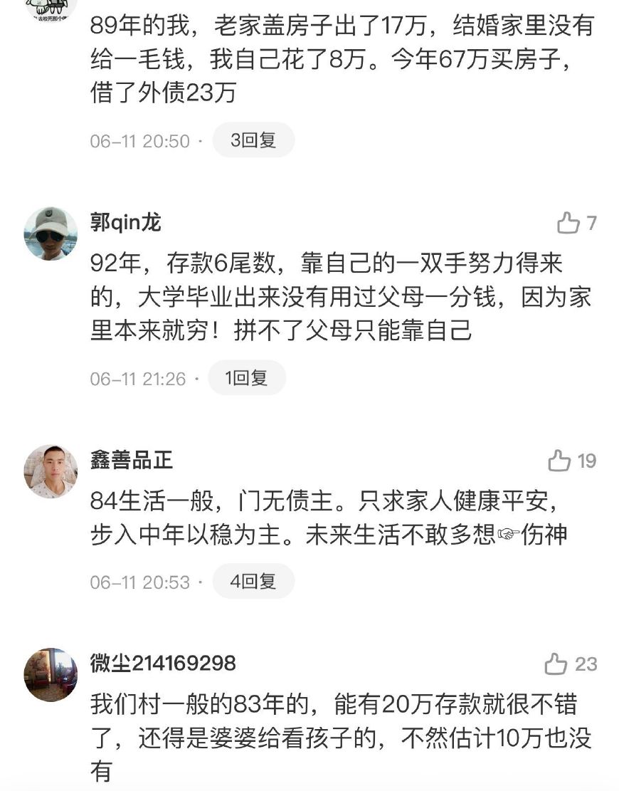 身为80后，如今有多少存款才合格？网友：有20万存款就很不错了