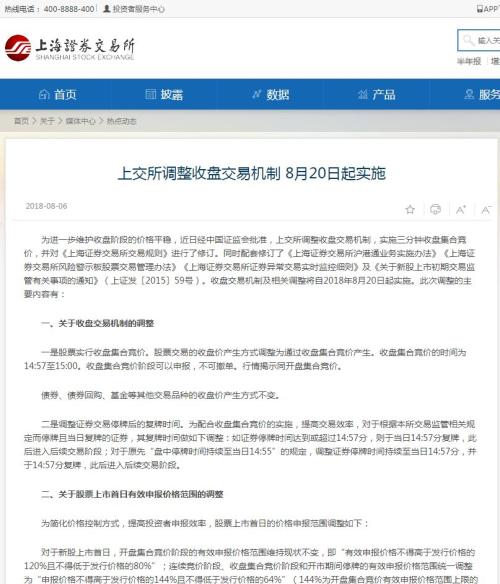 上交所收盘交易新规即将实施！