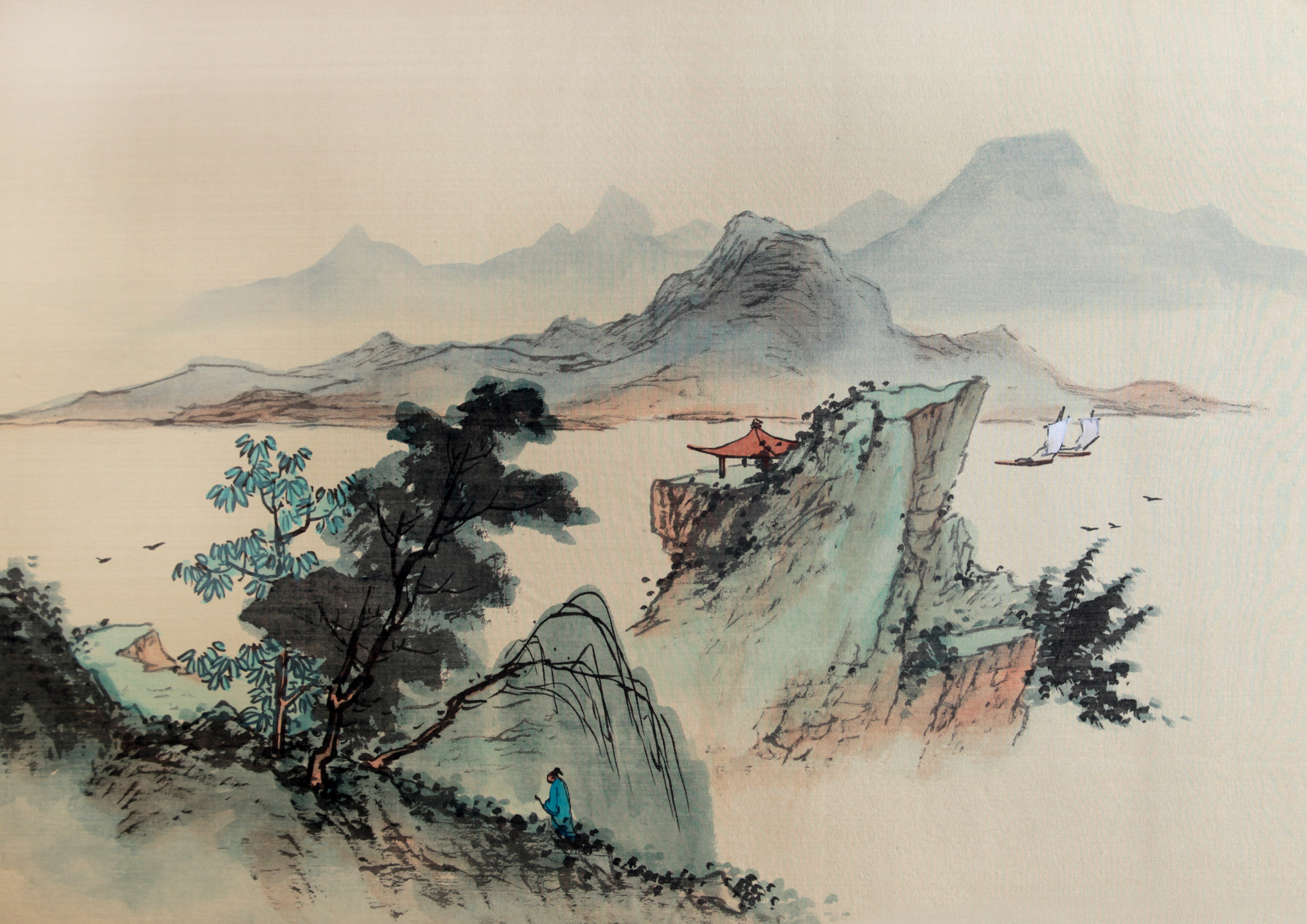 这幅绘于上世纪七十年代的《春江隐逸图》隐名山水画作,没有洞庭月色