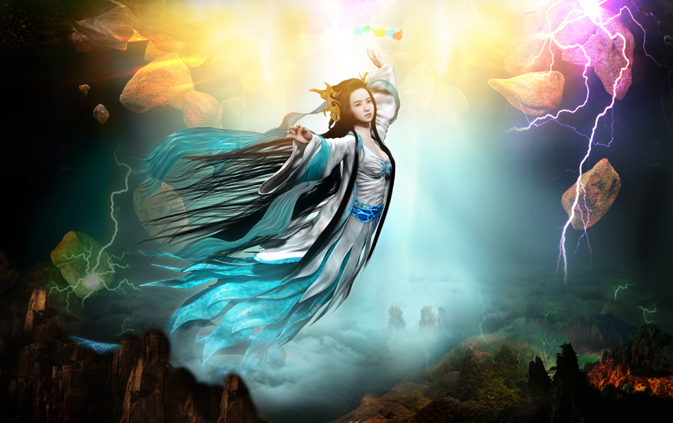 (女娲补天石破天惊)梦入神山教神妪,老鱼跳波瘦蛟舞.