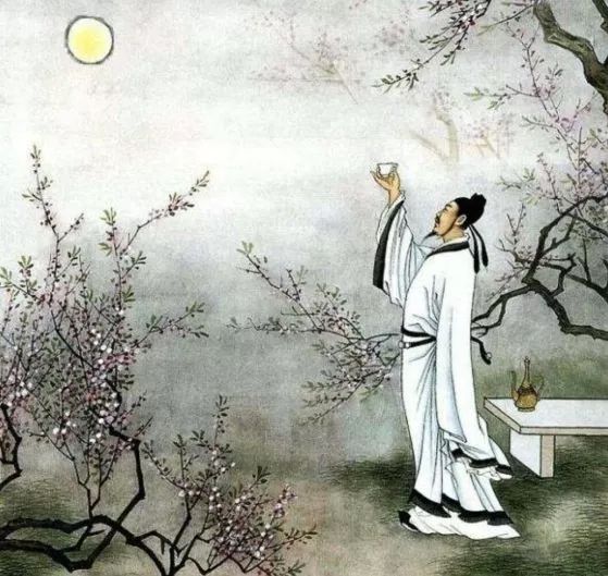 "这是选自我国唐代著名诗人李白的《月下独酌·其一》选段.